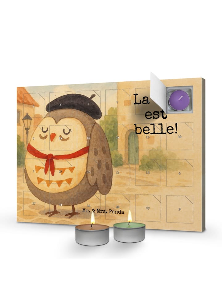 Adventskalender Eule Frankreich Design mit Spruch in Weiß