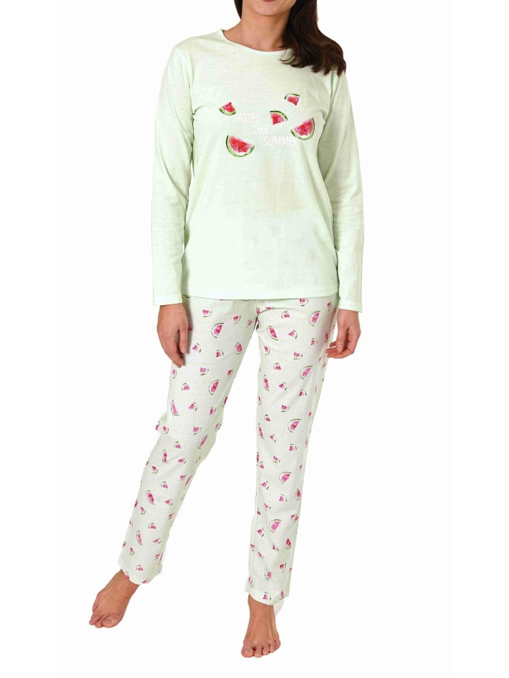 Schlafanzug lang Melone Pyjamahose allover - 71395 in grün