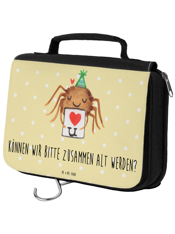 Kulturbeutel Spinne Agathe Brief mit Spruch in Gelb Pastell