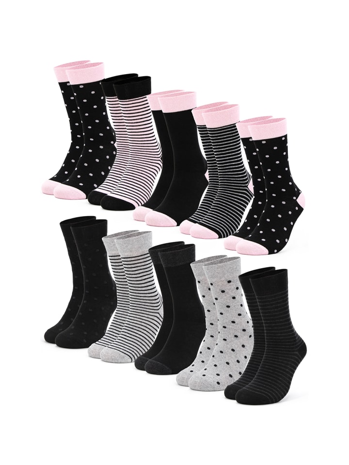10er Pack Mustersocken Michaela in Schwarz-Pink