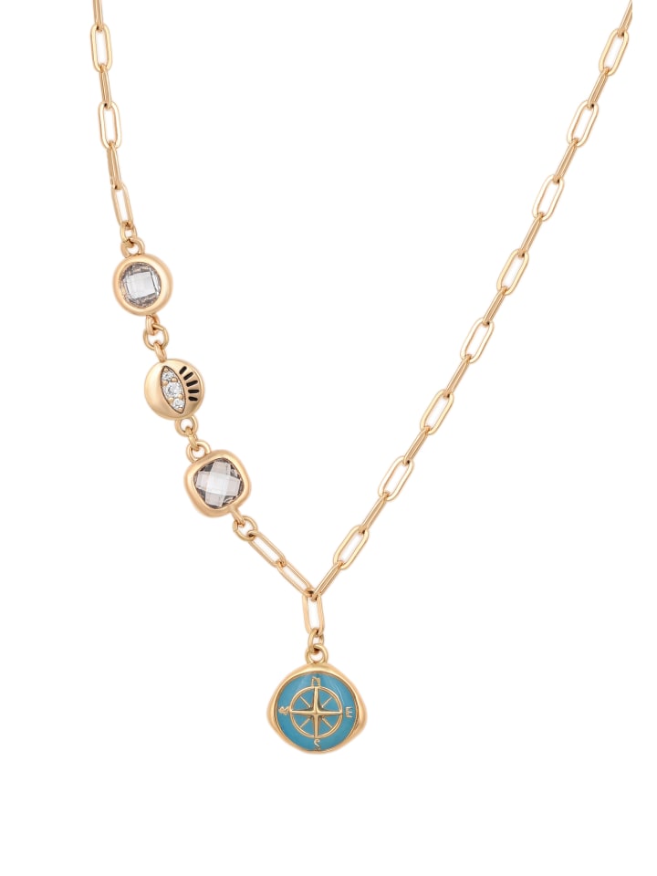 Women Charm Necklace in Rose Gold Turquoise