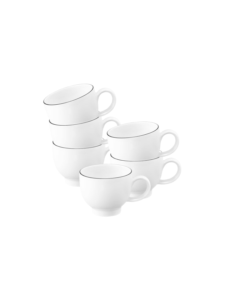 6er Set Espressotassen Lido Black Line in Weiß 90 ml