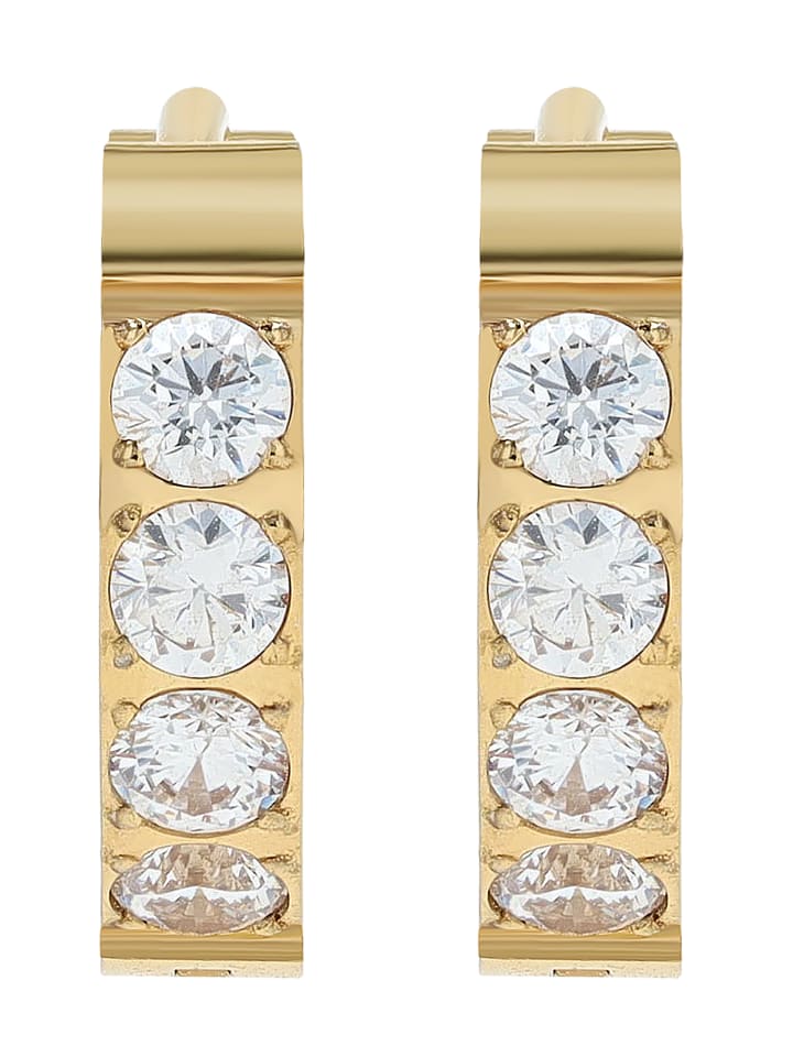 Damen Ohrringe – Klappcreole aus Edelstahl mit Strass Steinchen in gold