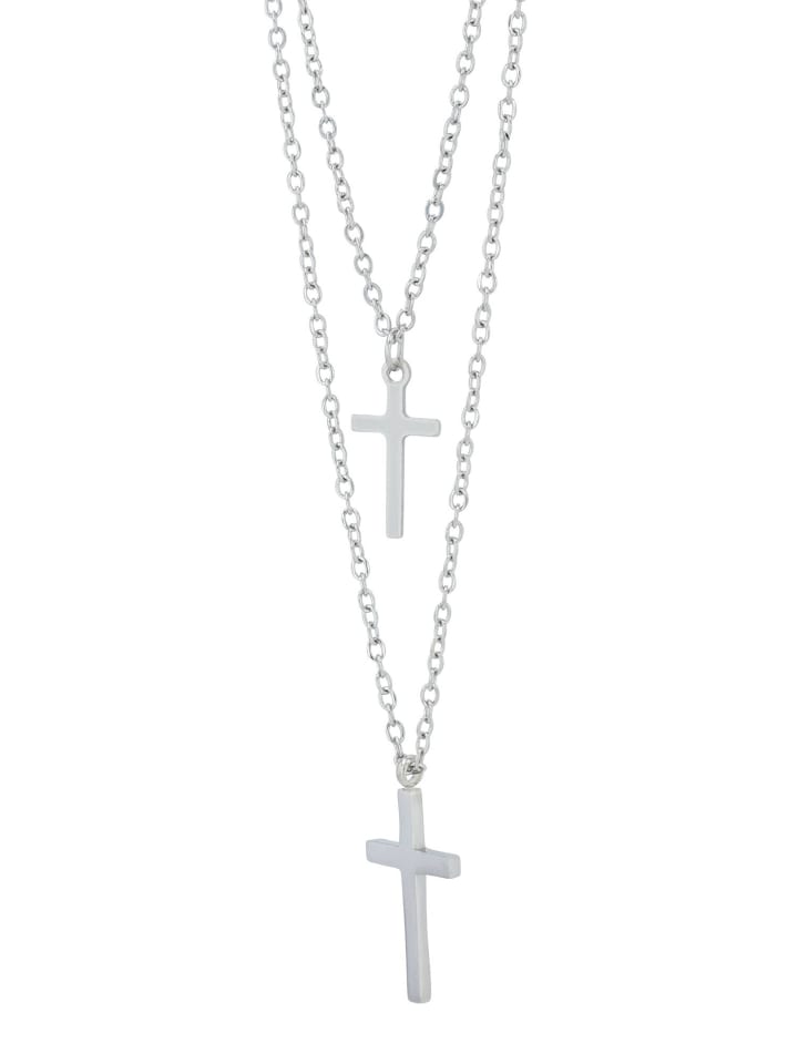 Damen Halskette mit Anhänger – Kreuz aus Edelstahl in silber