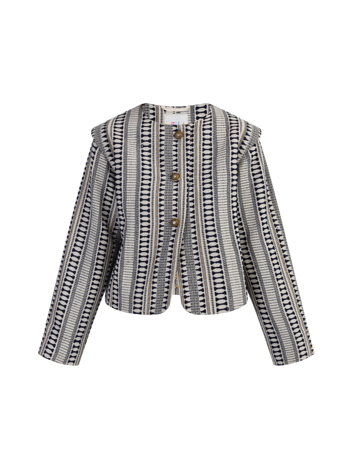 Damen Kurze Blazerjacke in Dunkelmarine Wollweiss