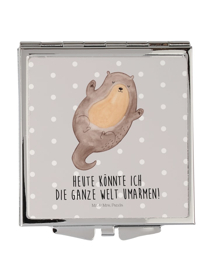 Klappbarer Spiegel Otter Umarmen mit Spruch in Grau Pastell