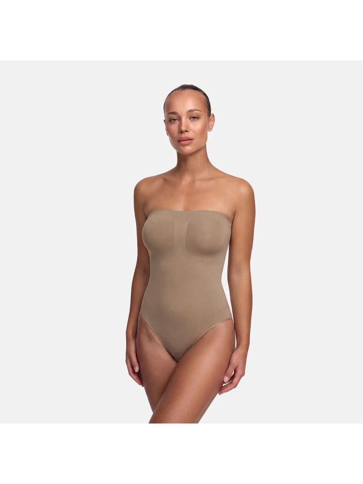 Figurformender Body mit Slip in Dunkelbeige
