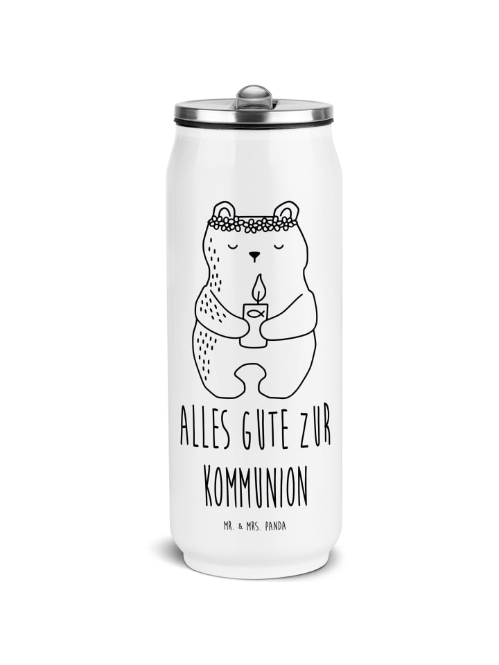 Wasserflasche Bär Kommunion mit Spruch in Weiß