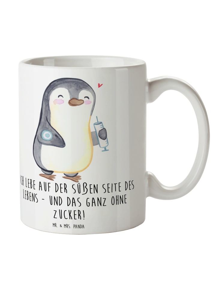 Kaffeetasse Pinguin Diabetes mit Spruch in Weiß