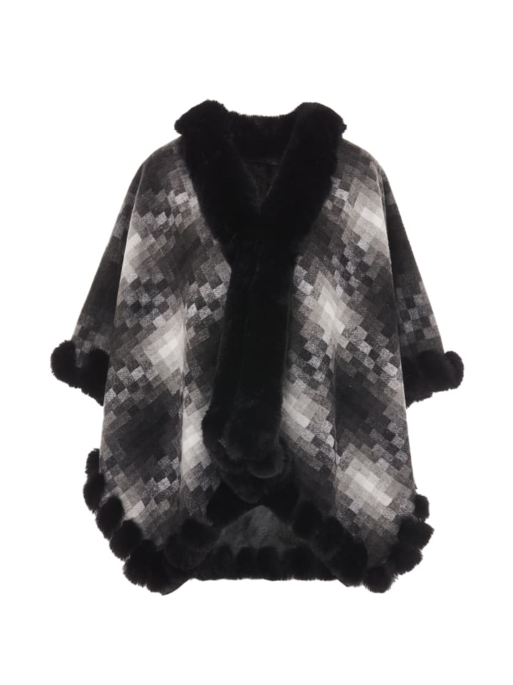 Damen Poncho in Grau Mehrfarbig