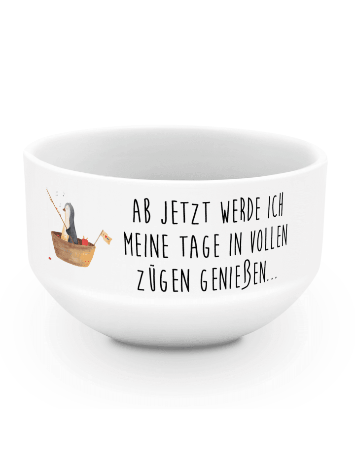 Schale Pinguin Angelboot mit Spruch in Weiß
