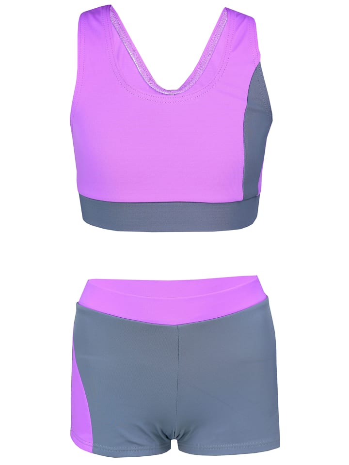 Mädchen Sport Bikini - Racerback Bustier & Badehose in grau/lila