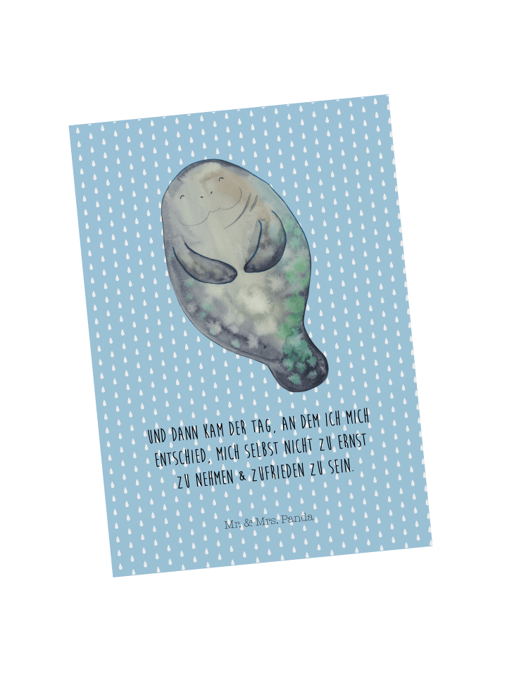Postkarte Seekuh Happy mit Spruch in Blau Pastell