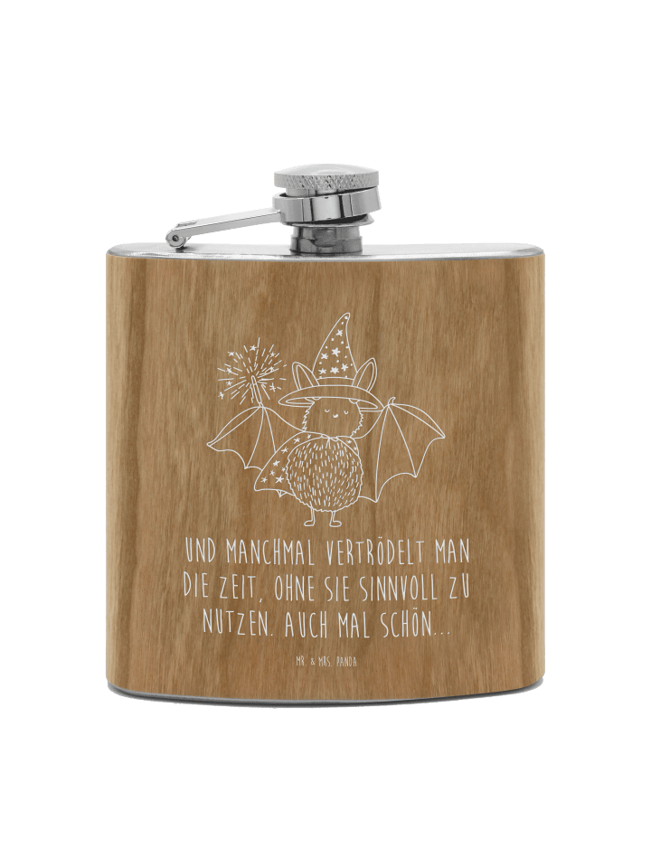 Alkoholflasche Fledermaus Zauberer mit Spruch in Braun