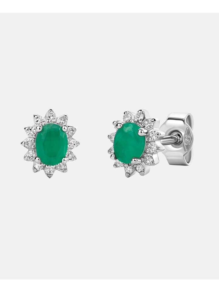 Ohrringe aus 375 Weißgold mit Diamant mit Smaragd