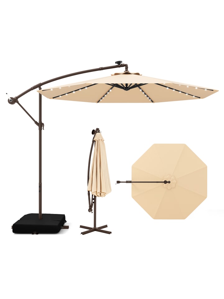 300cm Ampelschirm mit LED & Sandsäcke in Beige