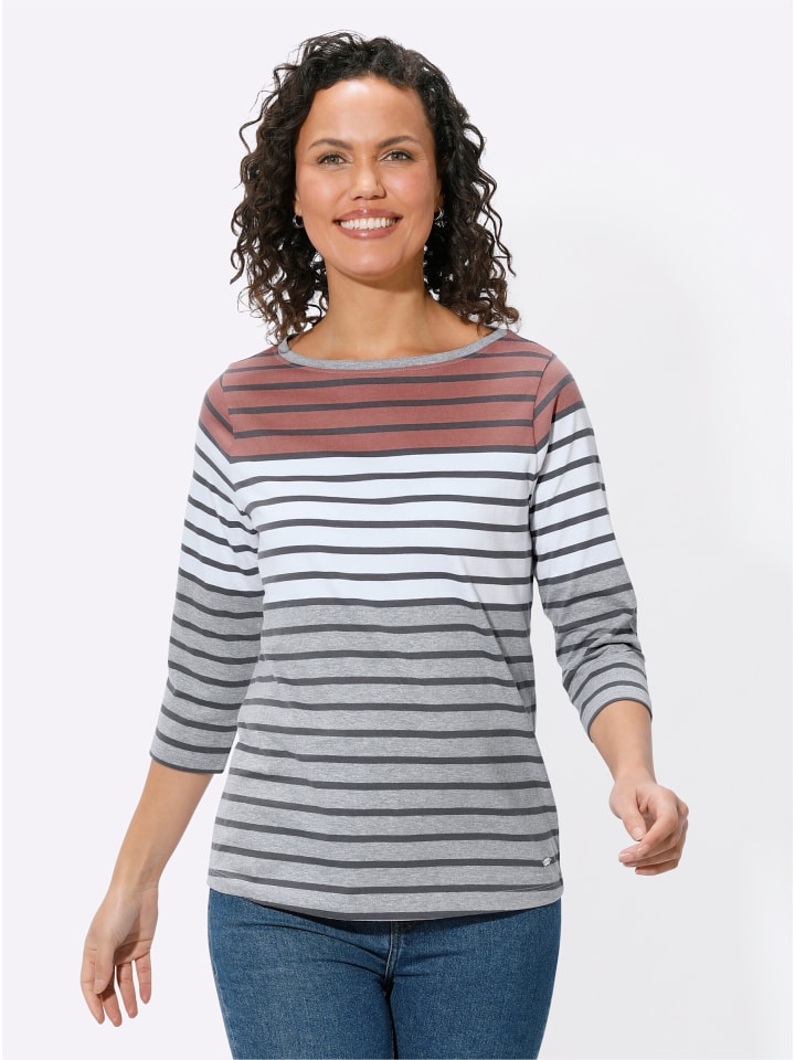Shirt in rosenholz-grau-geringelt