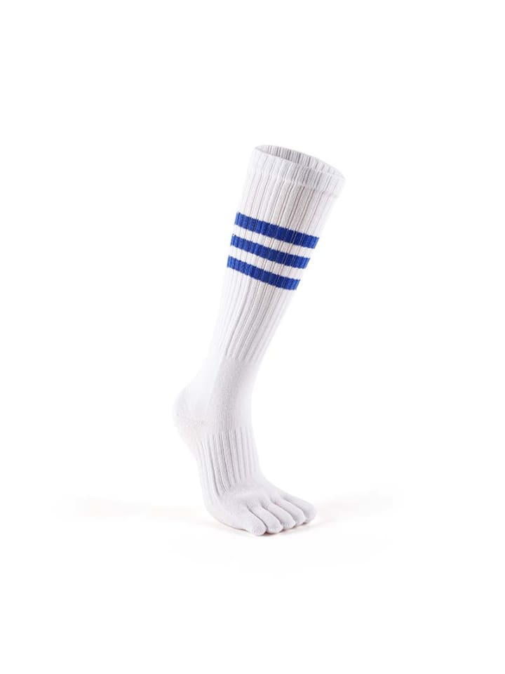 Lange Yoga-/Pilates-Zehensocken mit Streifen Design Anti-Rutsch in Weiß