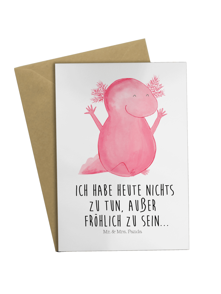 Glückwunschkarte Axolotl Hurra mit Spruch in Weiß