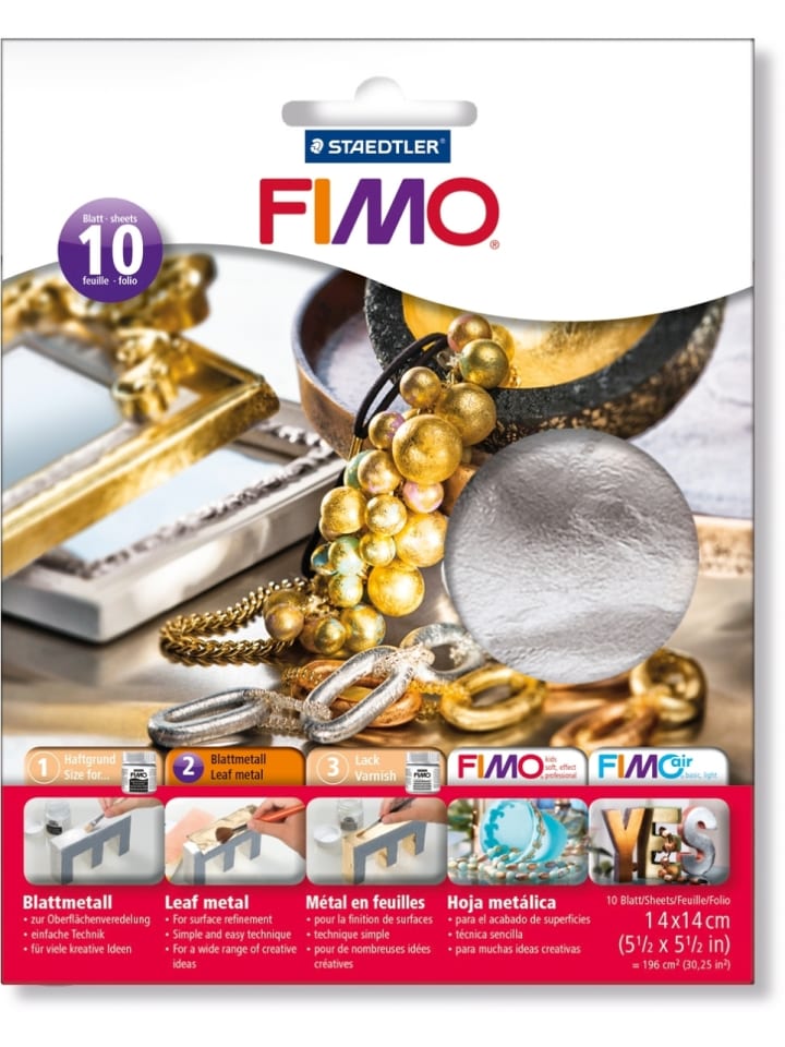 Blattmetall Fimo 14cm x 14cm silber Packung mit 10 Blatt