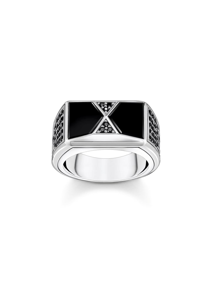Ring Pyramidenform Schwarz in silber, schwarz