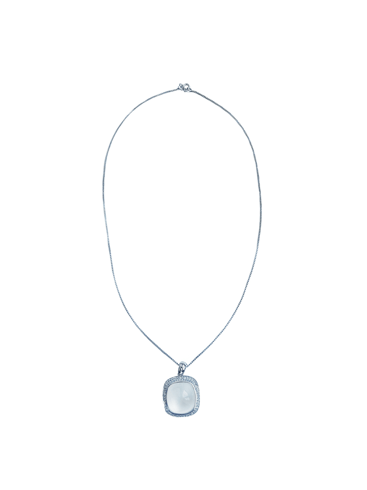 Anhänger mit Kette "weißer Mondstein Cushion-Cabochon" in Weiß