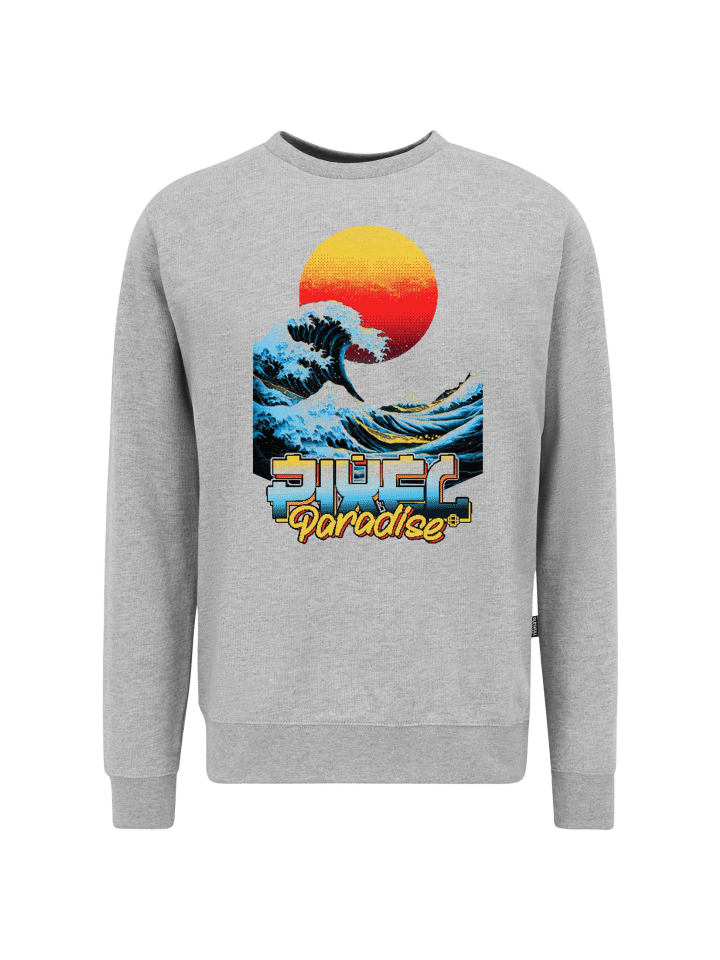 Sweatshirt Retro Pixel Wave Logo Graphic in Heather Grey