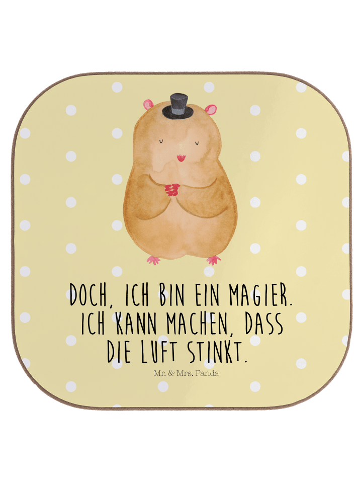 Glas-Untersetzer Hamster Hut mit Spruch in Gelb Pastell