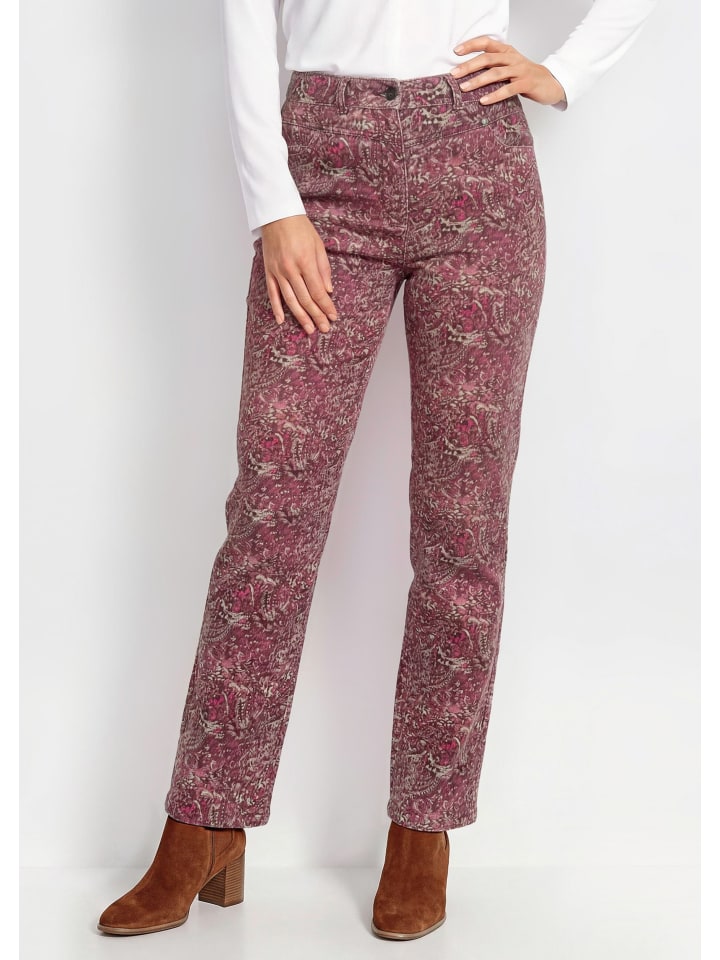 Cordhose LOUISA mit Paisley-Druck in aubergine / cremeweiß / gemustert