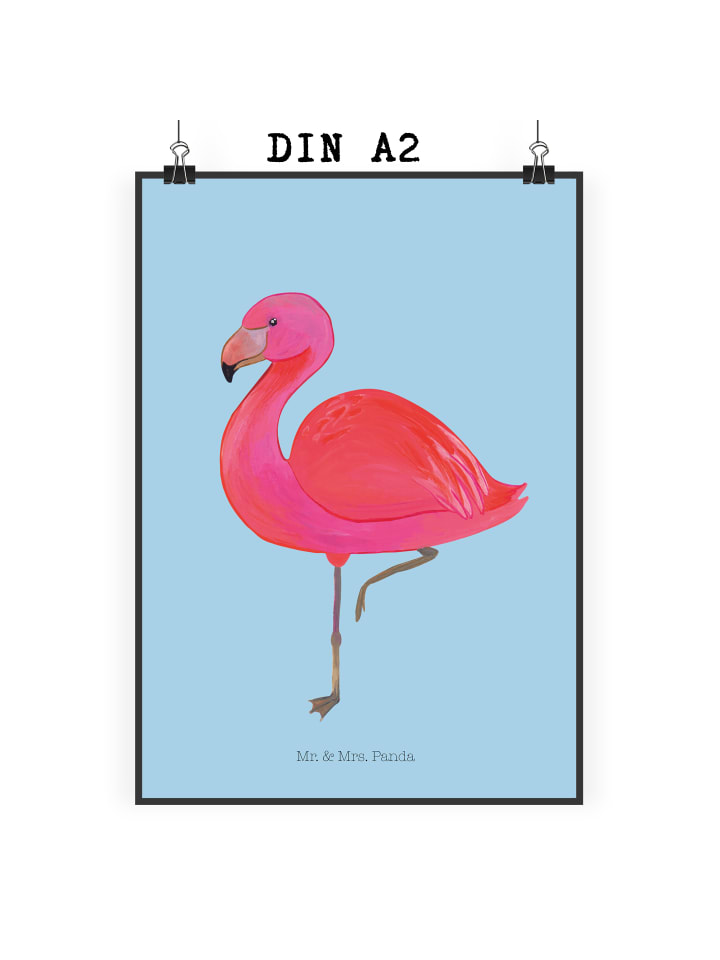 Poster Flamingo Classic ohne Spruch in Blau Pastell