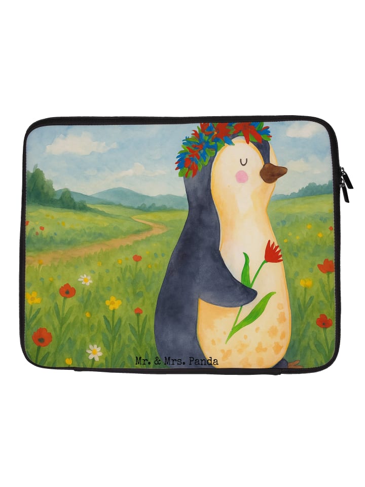 Laptop Tasche Pinguin Blumen Design ohne Spruch in Weiß