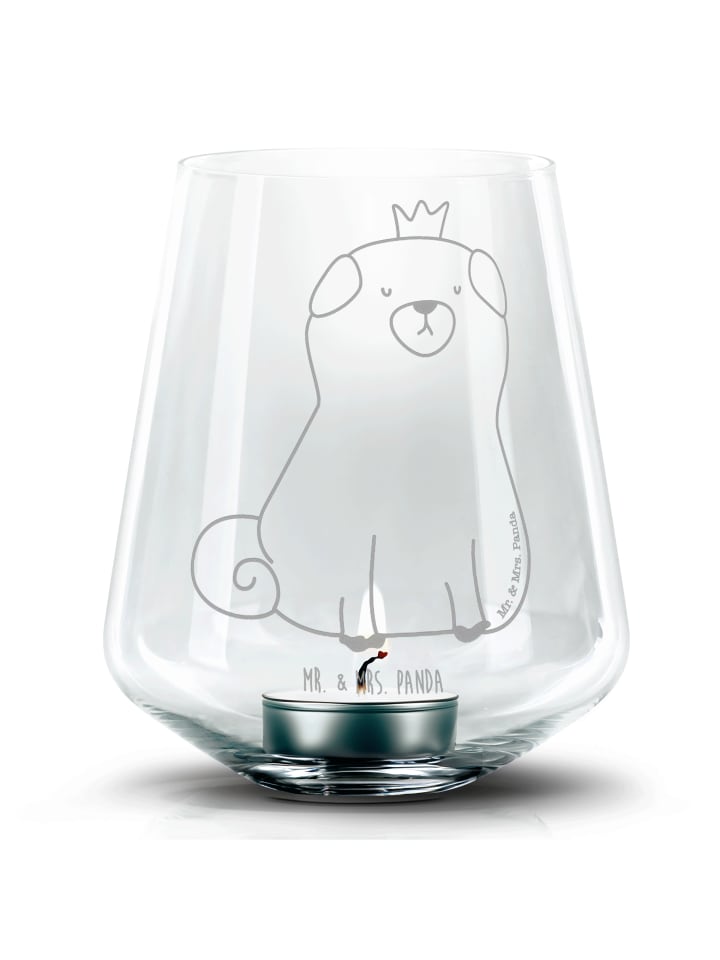 Teelicht Glas Mops Krone ohne Spruch in Transparent