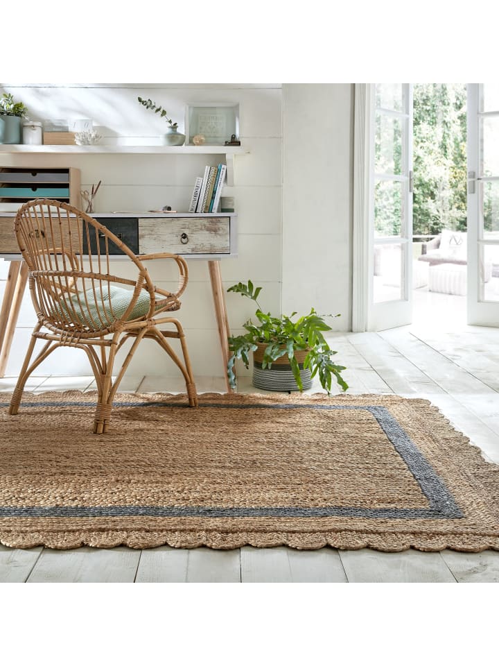 Jute-Teppich Naturfaser PLYM Geometrisch Boho Wohnzimmer in Braun-Grau