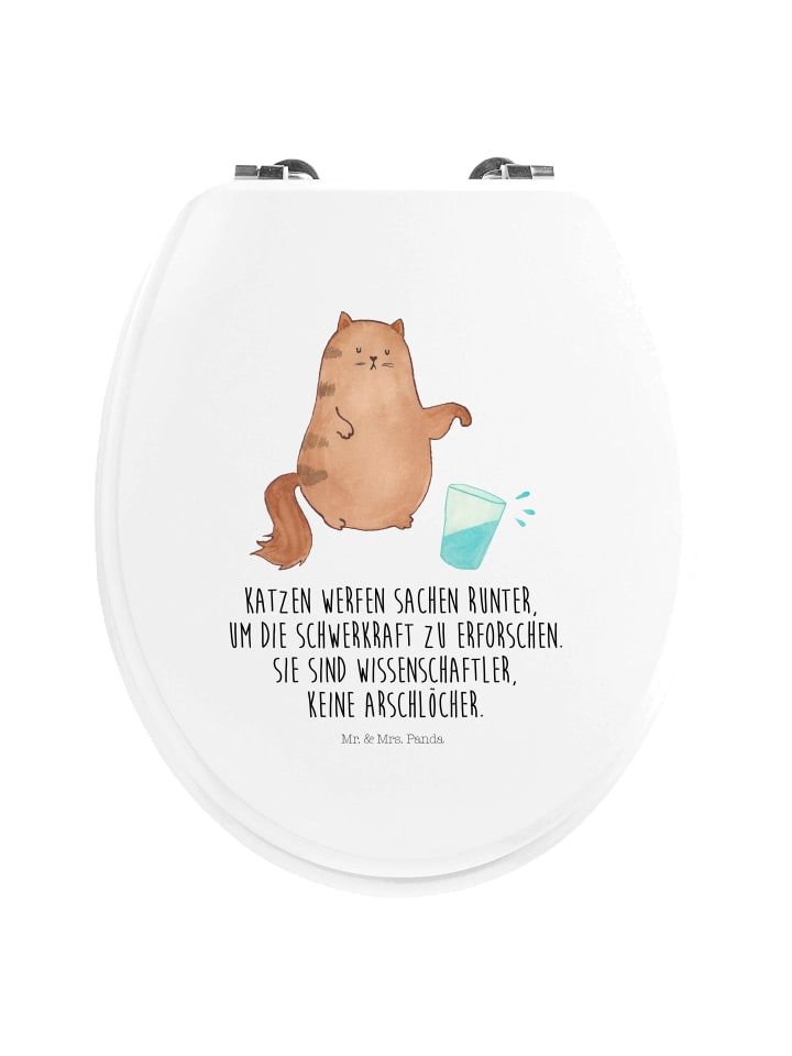 Toilettendeckel Katze Wasserglas mit Spruch in Weiß