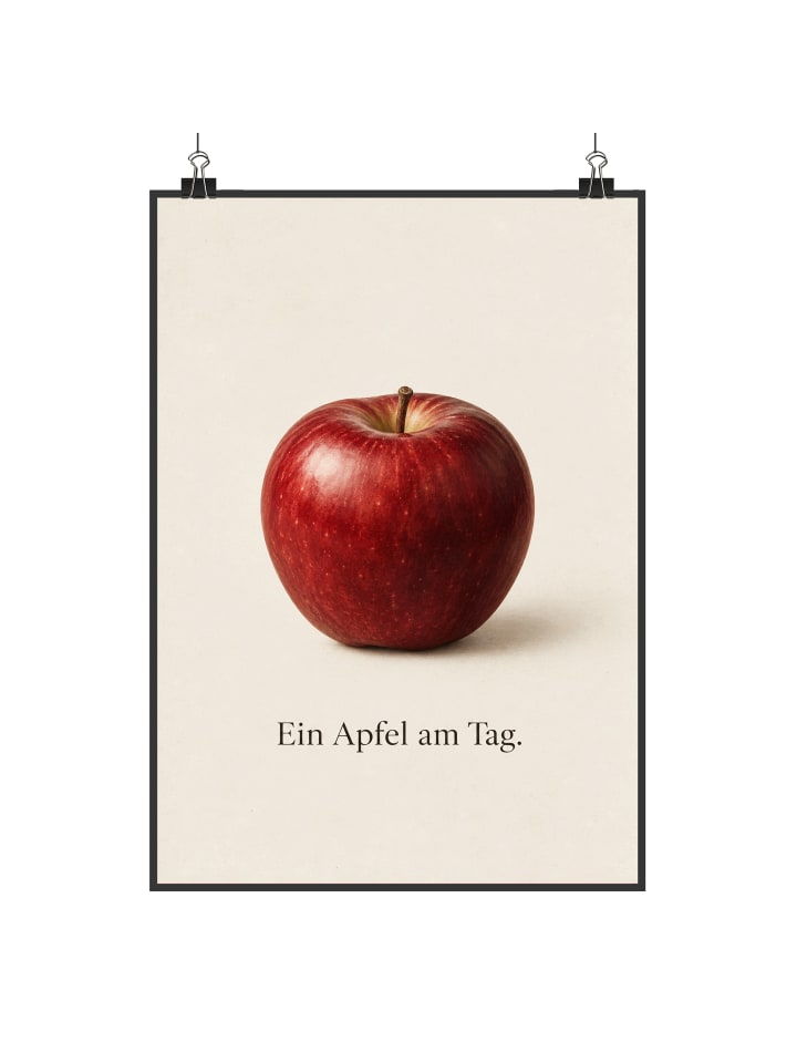 Poster Apfel minimalistisch Design mit Spruch in Weiß