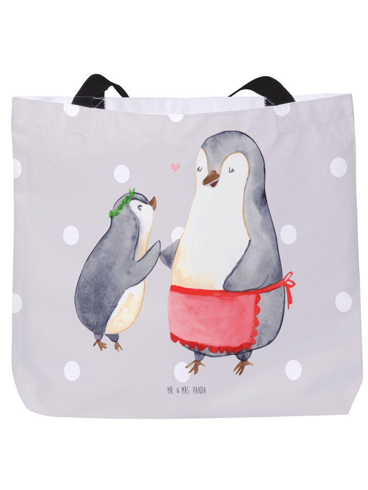 Shopper Pinguin mit Kind ohne Spruch in Grau Pastell