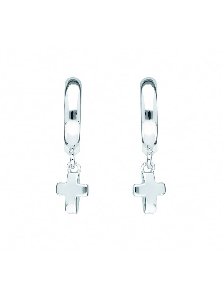 Damen & Herren 925 Silber Ohrringe / Creolen Kreuz Ø 11,7 mm in silber