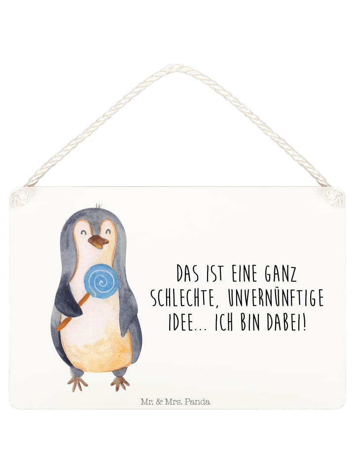 Schild Pinguin Lolli mit Spruch in Transparent