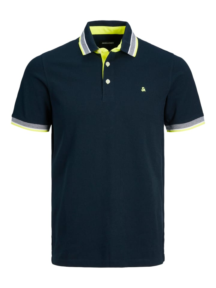 Polo Shirt JJEPAULOS Sommer Hemd Kragen Pique Cotton in Dunkelblau-3