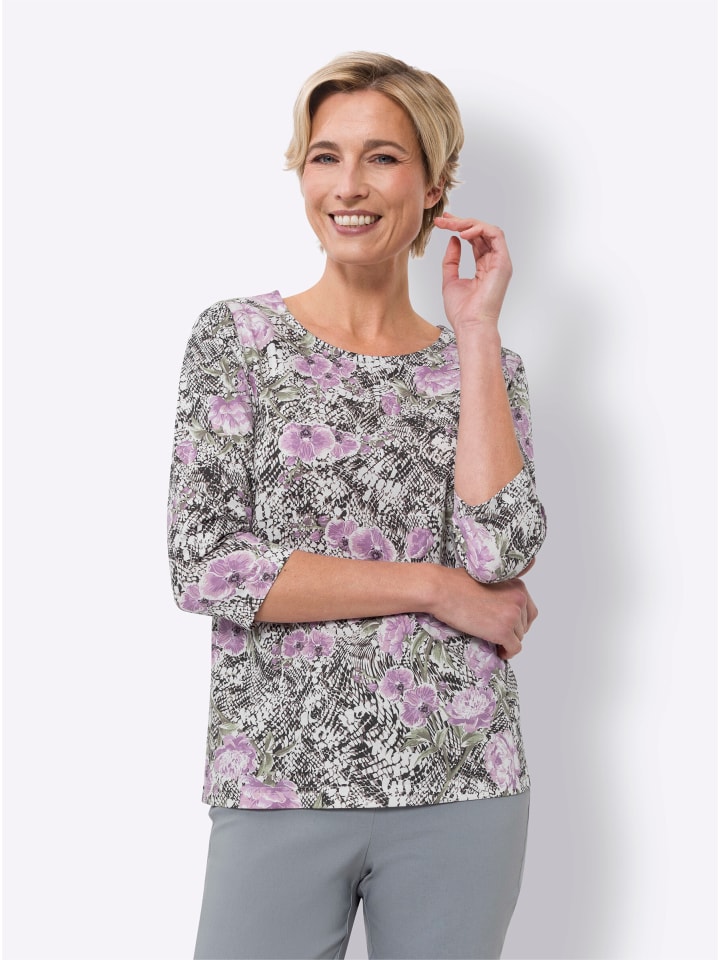 3/4-Arm-Shirt in ecru-schwarz-bedruckt