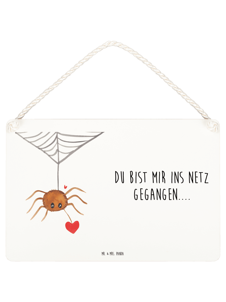 Wandbild Holz Spinne Agathe Liebe mit Spruch in Weiß