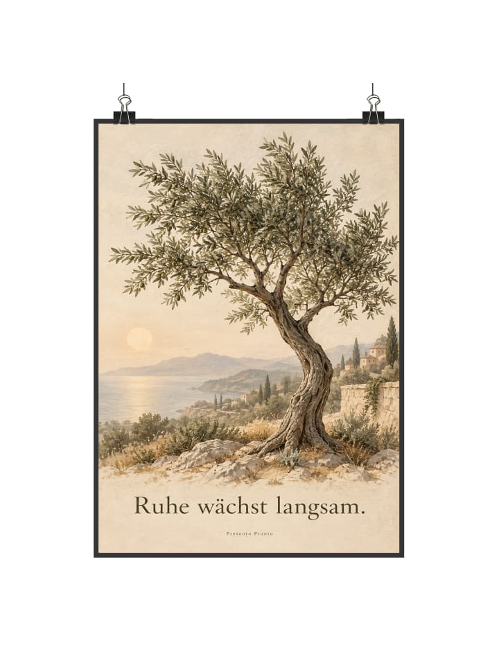 Print Olivenbaum mediterran Design mit Spruch in Weiß