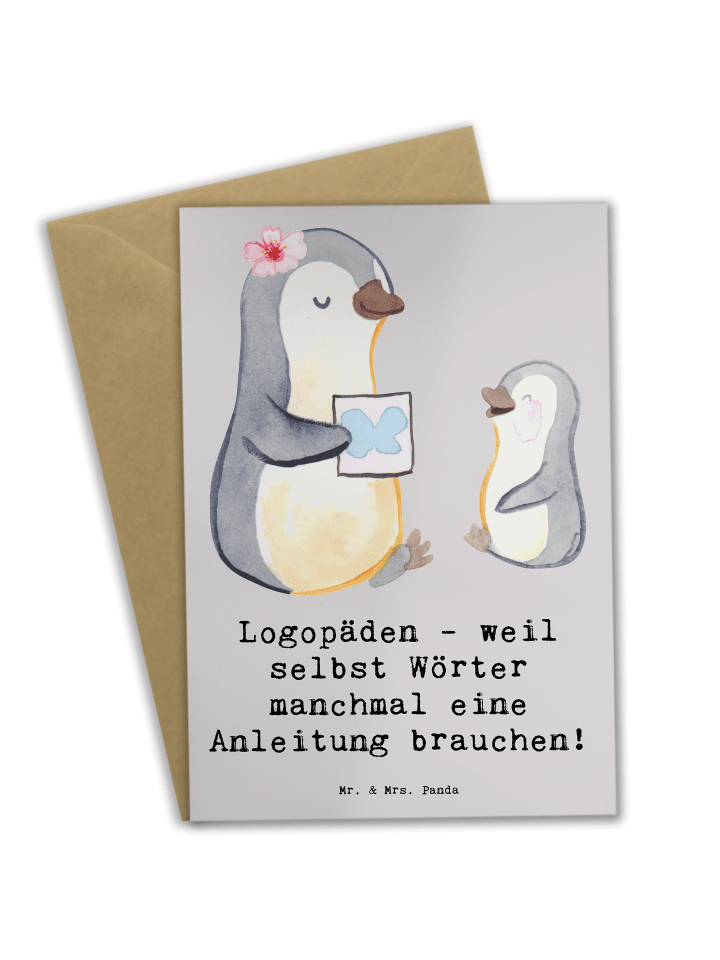Glückwunschkarte Logopädin Helden mit Spruch in Grau Pastell