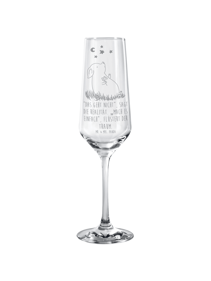 Sektglas Schwein Glück mit Spruch in Transparent