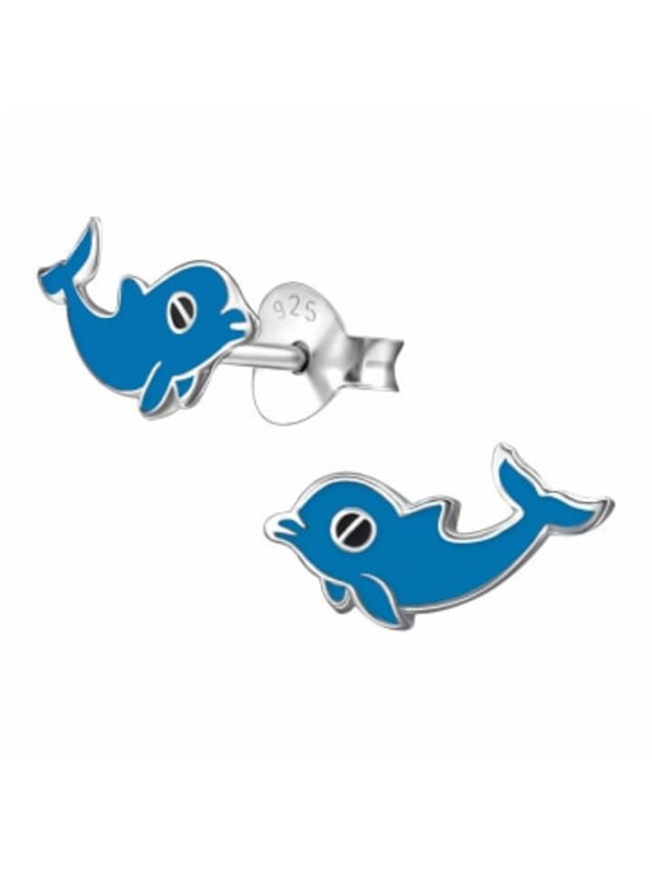 Ohrringe 925 Silber Delfin in Blau