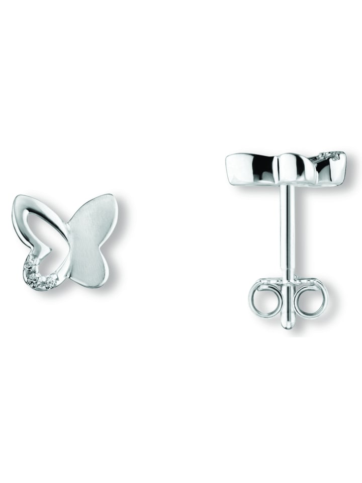 Zirkonia Schmetterling Ohrringe   Ohrstecker aus 925 Silber in silber