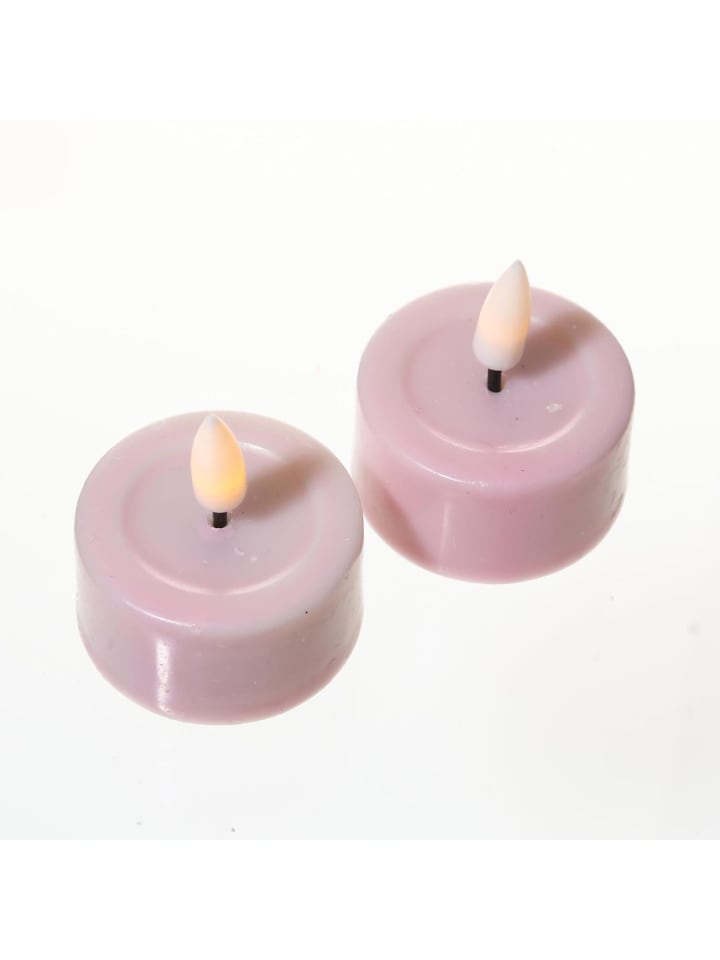 2x LED Teelichter Mia flackernd mit Batterien D: 4,1cm in rosa