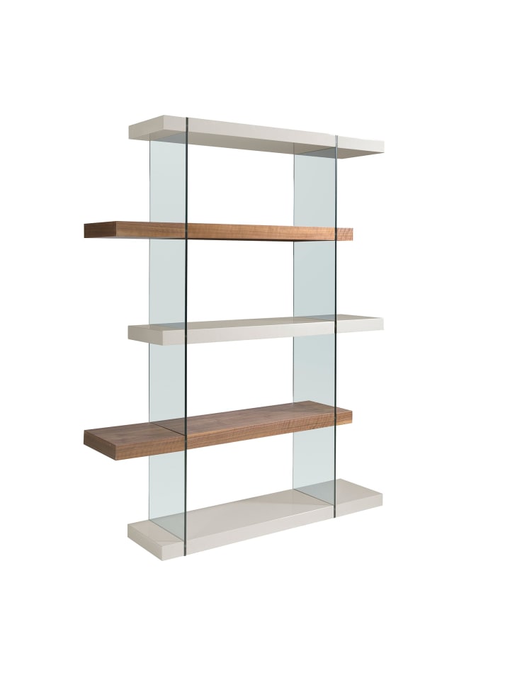 Regal 3025 in Grau / Walnuss / Glas – (B)140 x (H)180 x (T)33 cm