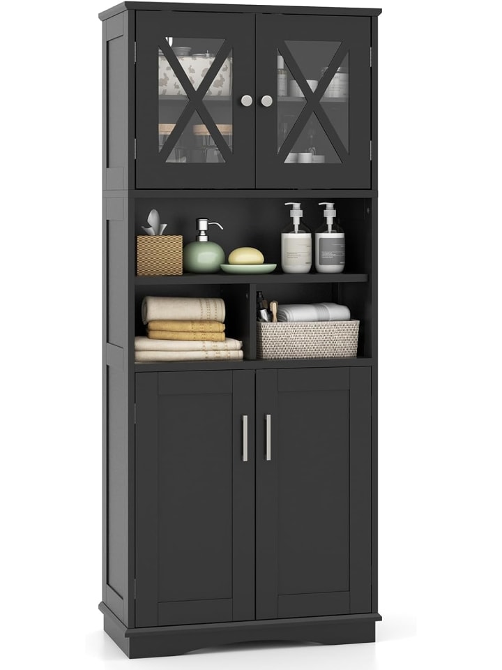 Badezimmerschrank 60 x 30 x 145 cm in Schwarz