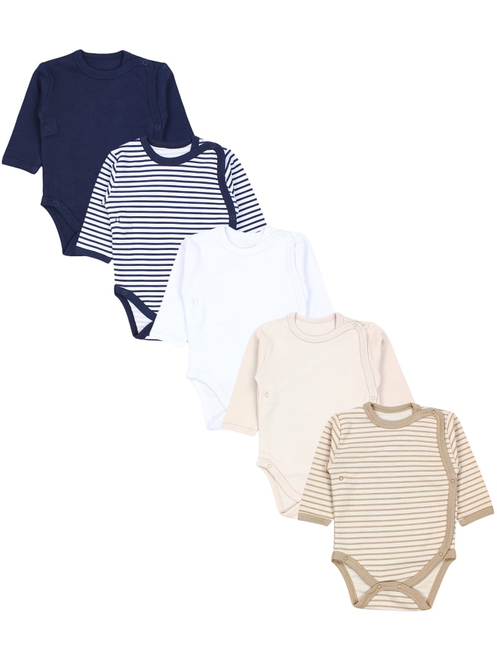 Baby Langarm Wickelbody im 5er Set in beige/blau